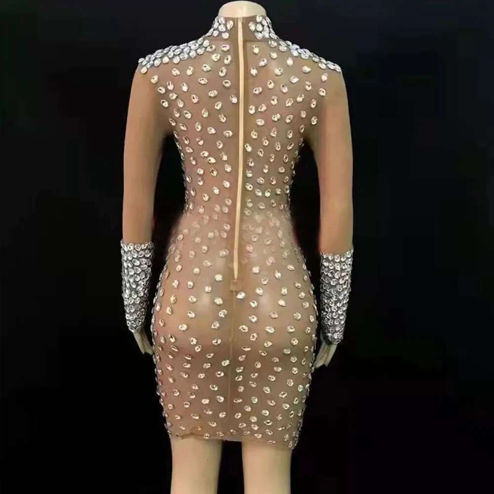 Shinny crystal full mini mermaid high tail neck long sleeves formal evening prom back zipper party dresses