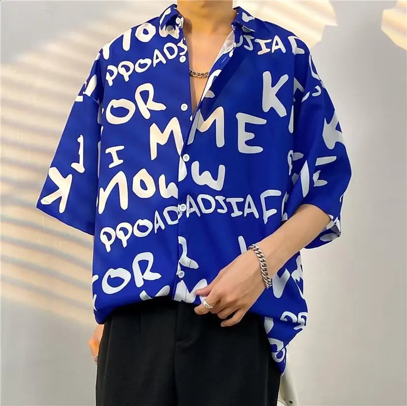 Men Street Fashion Summer Daily Shirt Hawaiian Cartoon Print Casual Loose Shirts Short Sleeve Beach Loose Tops 250224