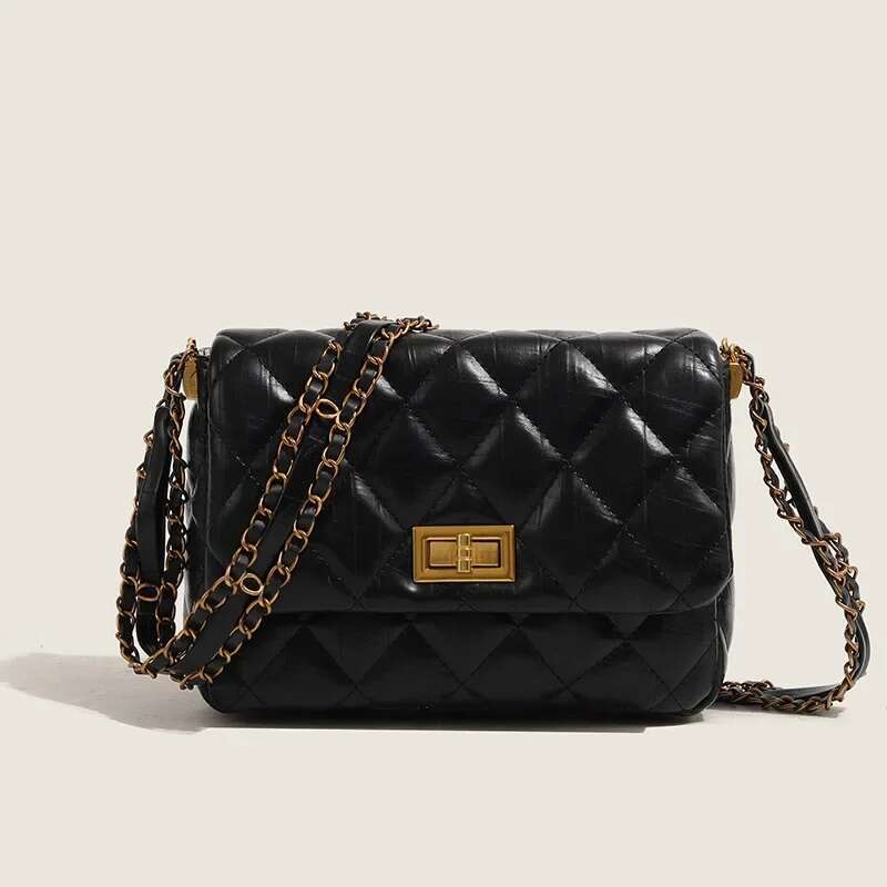 2025 New High End Fashion Versatile Floral Style Black Gold Chain Small Square Women's Single Shoulder Diagonal Cross Bag