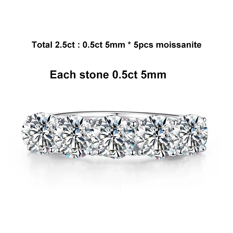 NeeTim 5mm 6.5mm Full Moissanite Ring for Women S Sterg Sier Eternity Sparkg Dia Band Wedding Rings Jewelry GRA