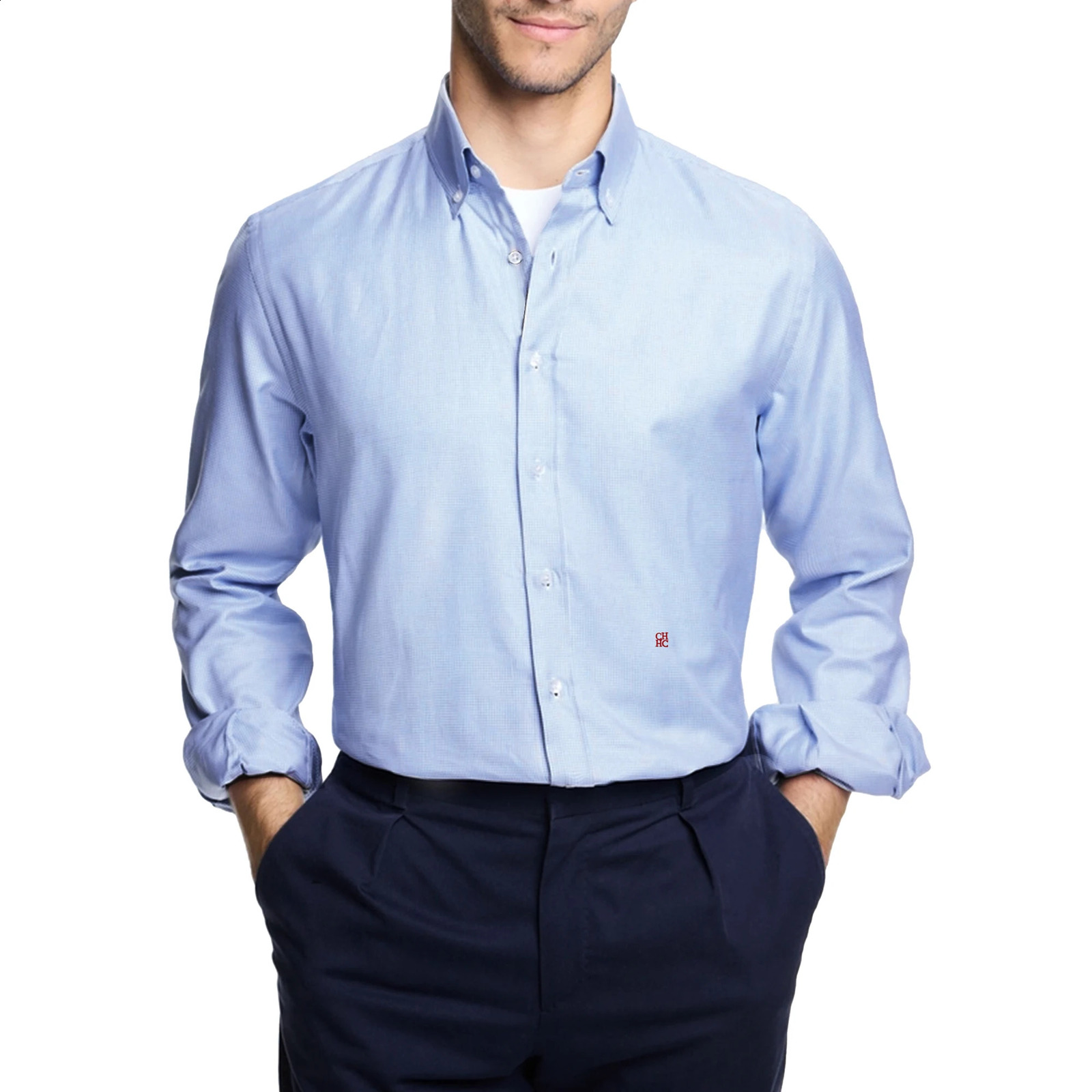 CHCH Mens Top Quality Dress Shirts Long Sleeve Slim Striped Lattice Business Casual Formal Blue Shirt Social Clothing 250226