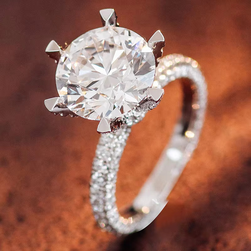 Gift Luxury Wedding Rings Big Size Main Stone French Pave Three Rows Diamonds Band14Kwhite gold Moissanite Diamond Ring Women