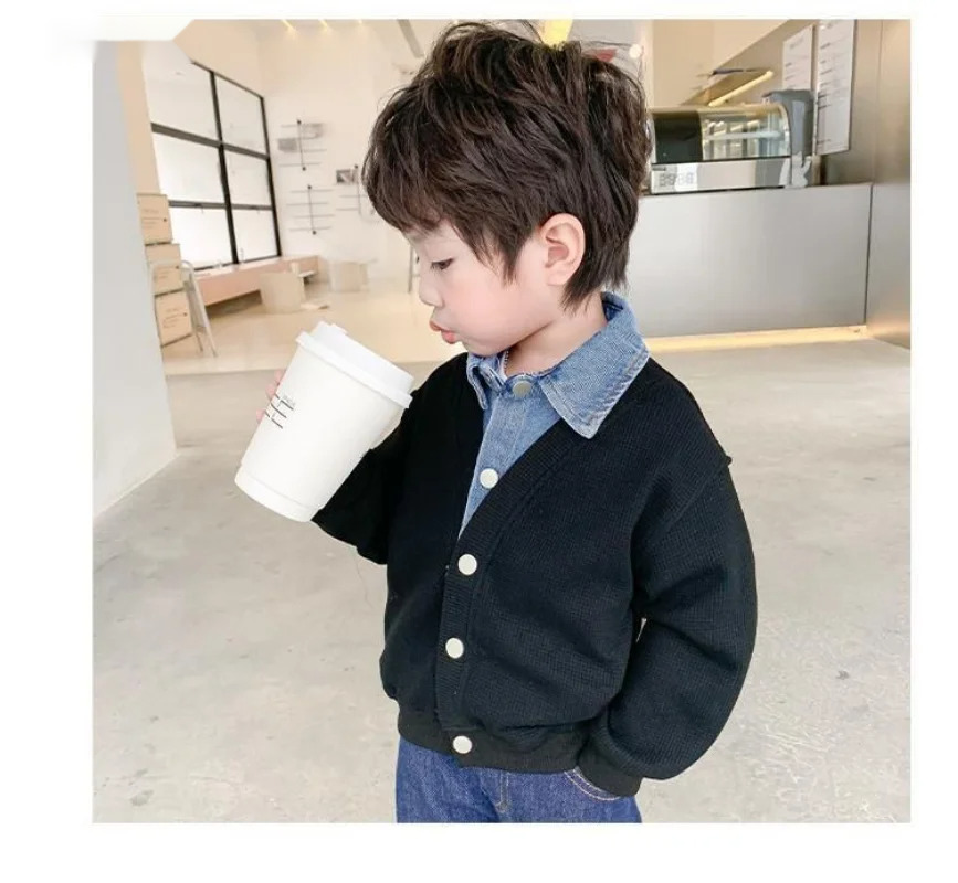 Ddmyshoesvip Children S Clothing For Boy Coat Spring Autumn Jacket Denim Collar Patchwork Top Fake Two Shirts Kids Outerwear