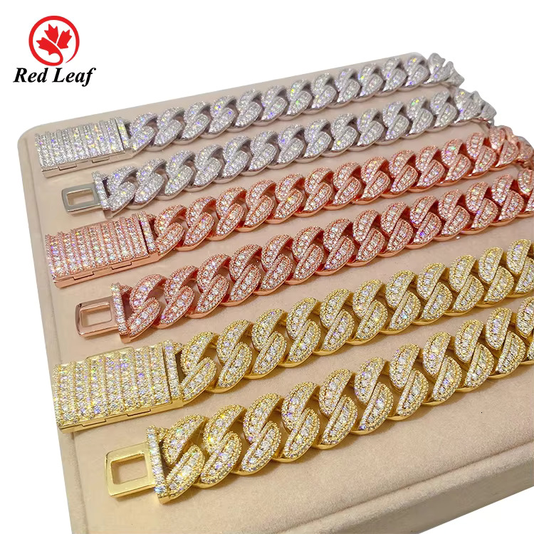 Redleaf Wholesale Custom 18mm Width Hip Hop Miami Cuban Link Chain 22 24 Inch Moissanite Necklace Jewelry