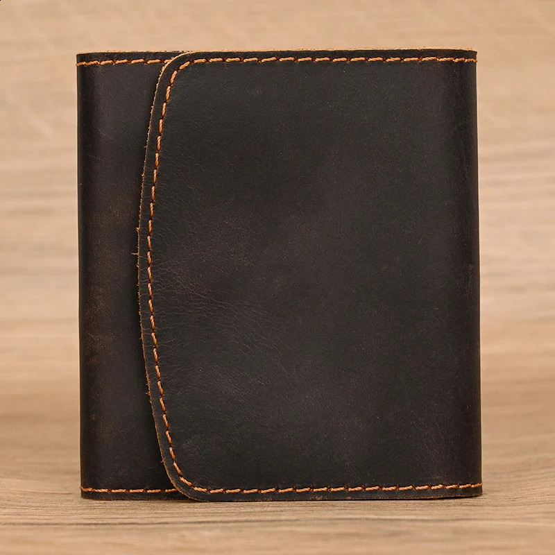 Vintage Coin Purse Short Wallet Crazy Horse Leather Short Purse Retro Fashion Mini Purse Cowskin Men Wallets Drop 250228