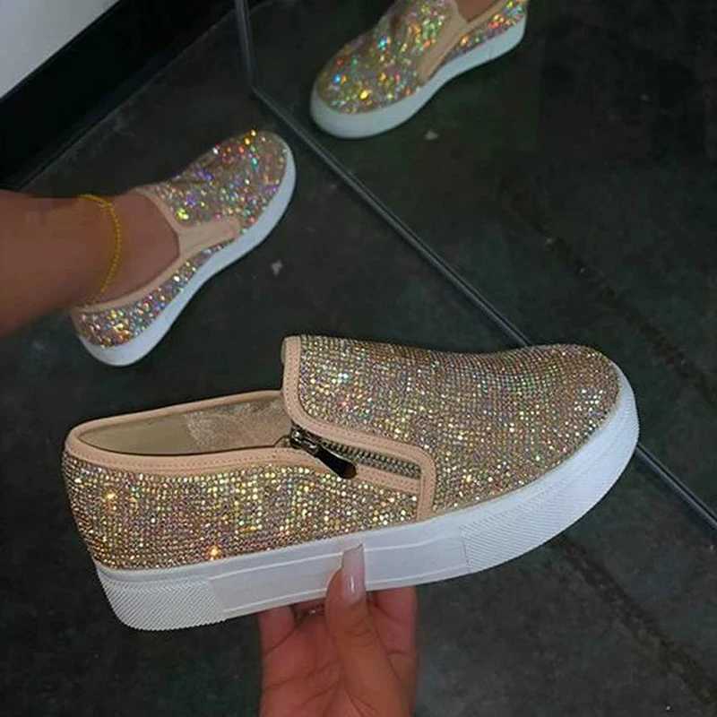 2022 New Fi Loafers Shiny Rhine Zipper Shoes Womens Outdoor Casual Shoes Womens Thick Sole Vulcanized ShoesXJ250301