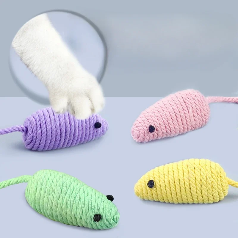 Cat Toys Mouse Shape Cat Chew Toy Interactive Kitten Toy Cotton Rope Hanging Design Cat Supplies