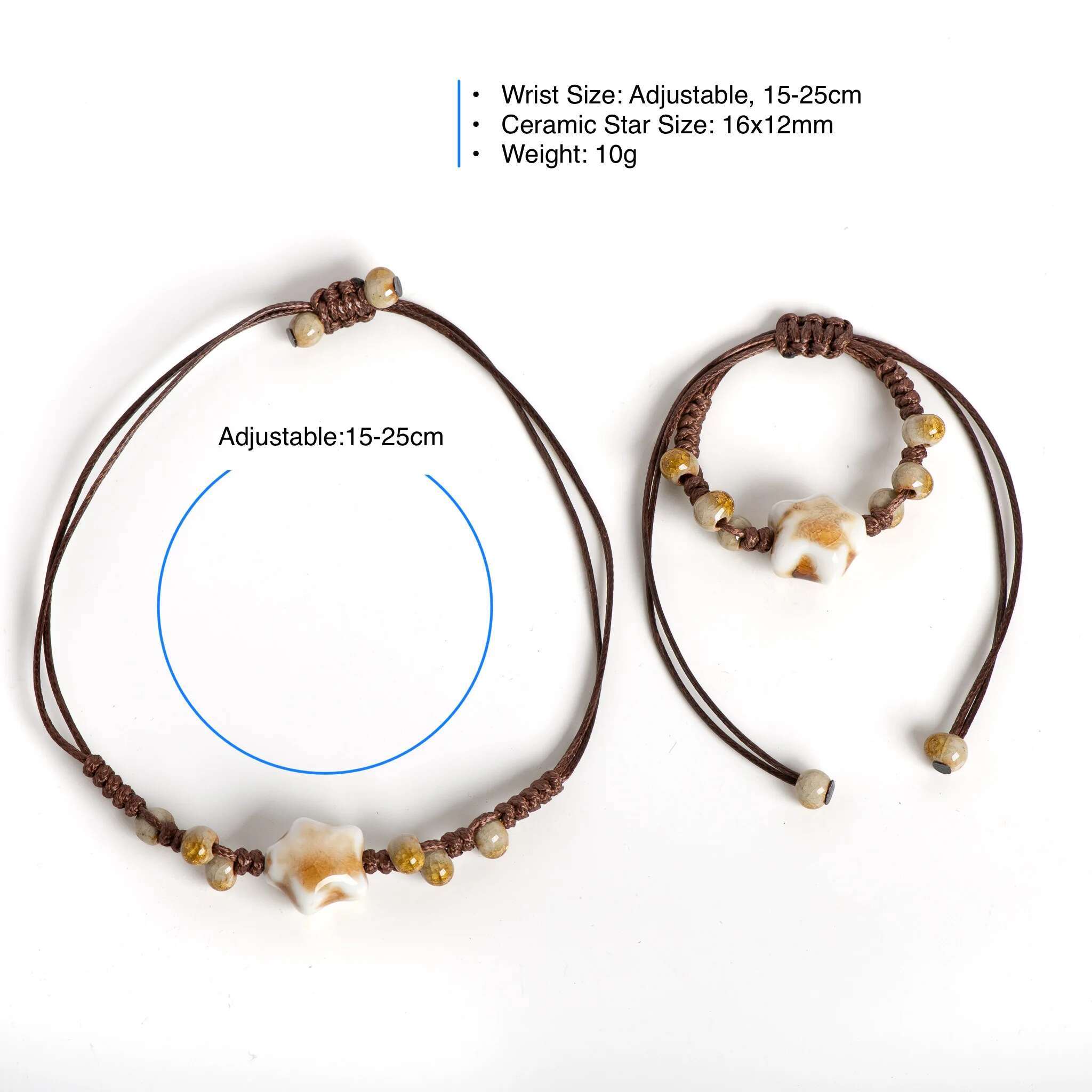 Handmade Vintage Ceramic Star Bracelet Adjustable Crackle Glaze Minimalist Jewelry for Women Gifts 152