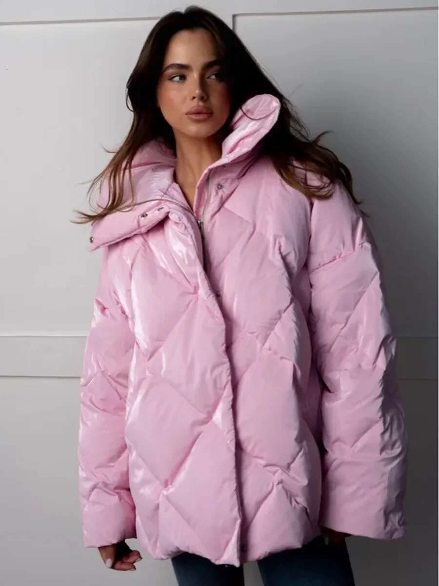Women's Autumn Winter Thicken Warm Matte Glossy Lapel Bread Fashion Loose Casual Cotton Jacket