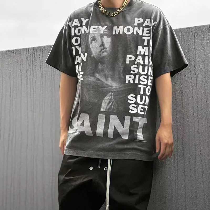 Men's T-Shirts Pay Money To My Pain Saint T-Shirt Men Women Best Quality Oversized 100% Cotton Tee Tops Vintage Washed Black Graphics T Shirt J25