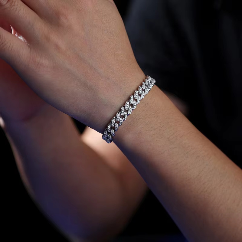 sterg Sier Jewelry 8mm Hiphop Cuban Men Hip Hop Mens Moissanite Bracelet