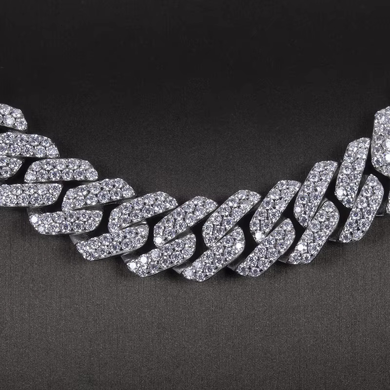 Hip Hop Jewelry 925 Sterling Silver Cuban Necklace 12mm Iced Out Moissanite Cuban Link Chain