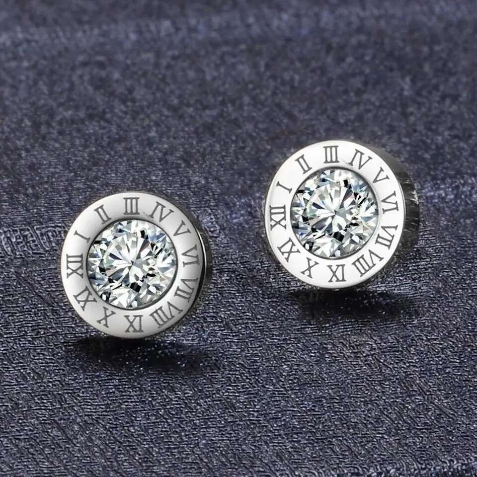 UILZ Roman Numerals Delicate Rhie Decor Stud Earrings For Women Classic Simple Shiny Crystal Daily Jewellery Gift