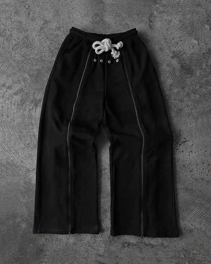 American Retro Tenthseries Sweatpants Y2K Mens Womens Hip Hop Zipper Retro Baggy Pants Casual Drawstring Pants 250228