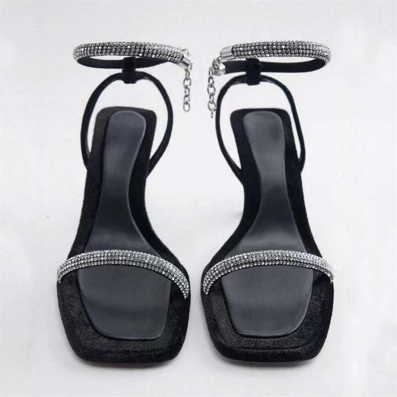 Shiny Crystal Aneikeh2025 Decoration Thin High Heels Women's ck Square Head Open Toe Buckle Strap Sandals Party Dress atos