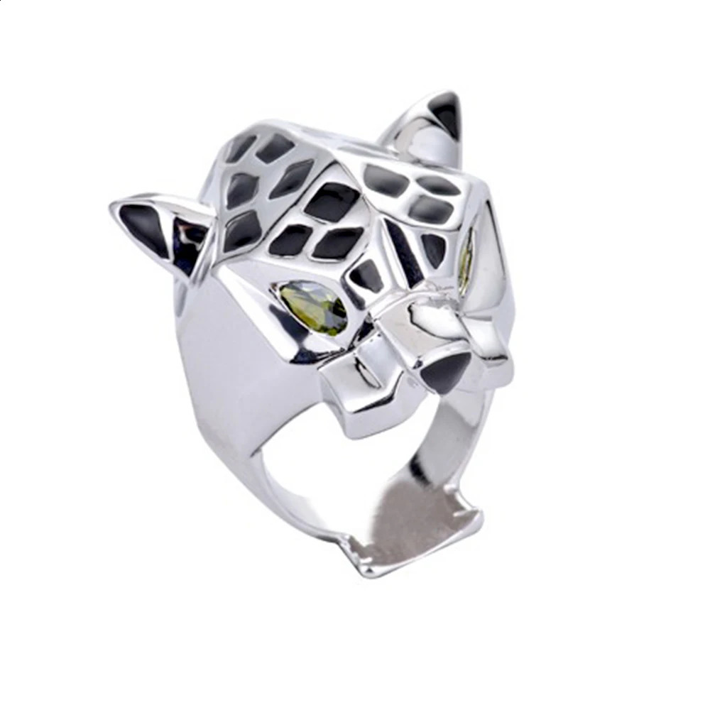 Fashion Jewelry Quality Leopard head Cocktail Statement Ring Green Zircon Eyes For Women Gift 250228