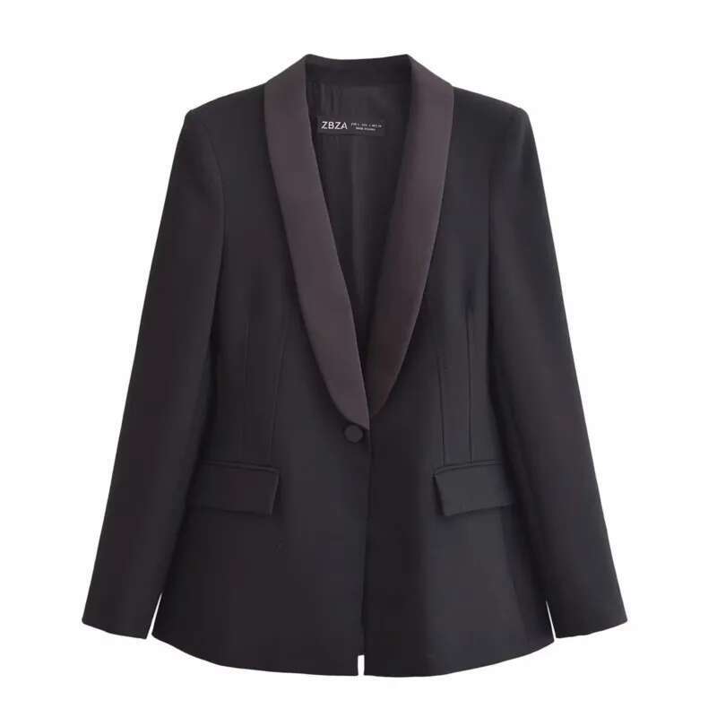 Formal Women Autumn Casual Silk Texture Single Button Pocket Decoration Coat Chic Outwear Female Blazer