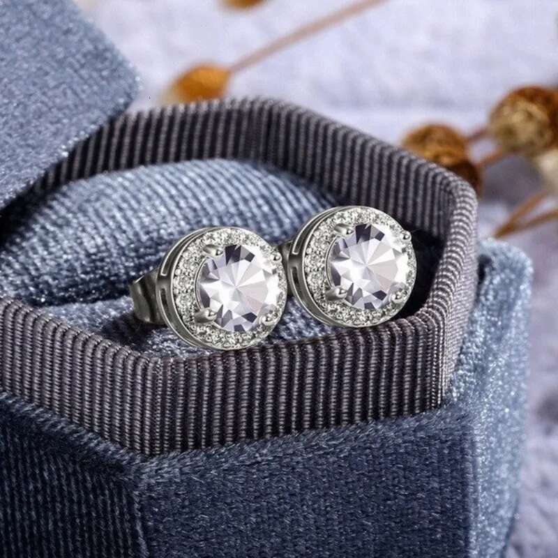 Charm Square Round Stud White Green Blue Stone Sier Rose Gold Color Earrings Women Jewelry