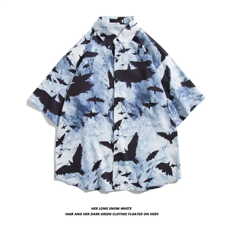 Men Street Fashion Summer Daily Shirt Hawaiian Cartoon Print Casual Loose Shirts Short Sleeve Beach Loose Tops 250224