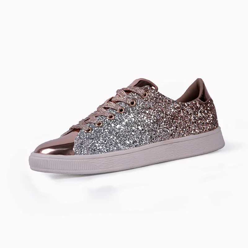 Women Vulcanize Shoes Sneakers Bling Shoes Girl Glitter Casual Female Breathable Lace Up Outdoor Sport Shoes Womens ShoesXJ250301