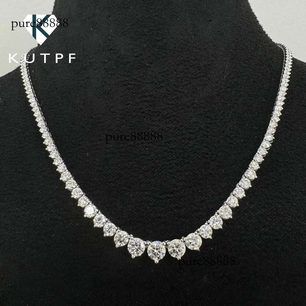 3-Claw Graduated Moissanite Tennis S Sterg Sier GRA Certified Lab Dia Wedding Riviera Necklace for Women