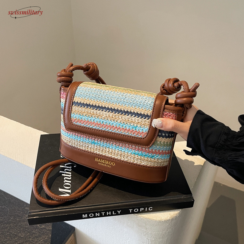 Bags Straw Woven for Women's Summer Luxury 2025 New Seaside Vacation Beach Single Shoulder Diagonal Span Small Square Bag #swissmilitary