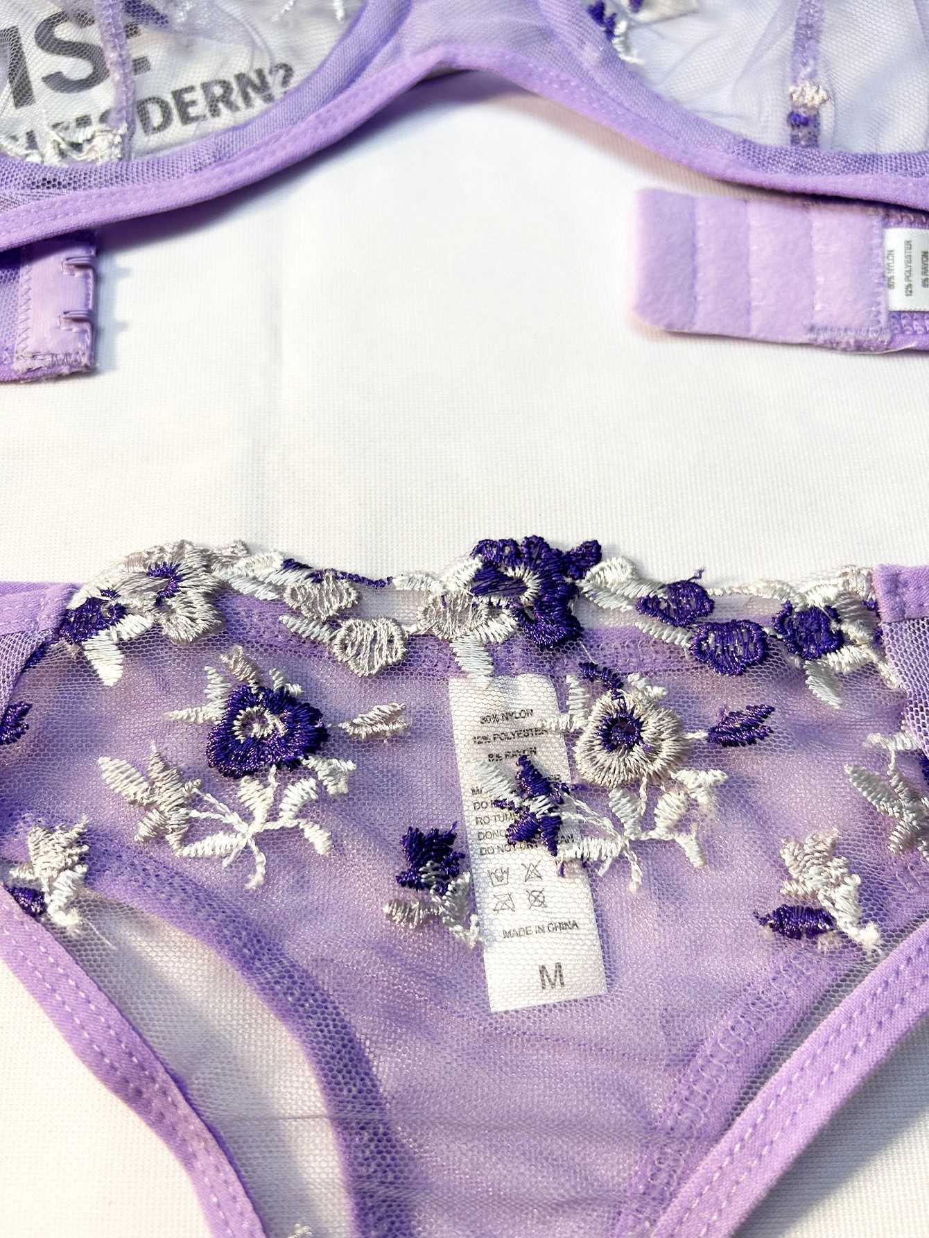 Purple Sexy Lingerie Woman Lace Transparent Underwear Fairy Embroidery Brief Sets Delicate Bra Panties Kits Erotic Brief SetsXJ250301