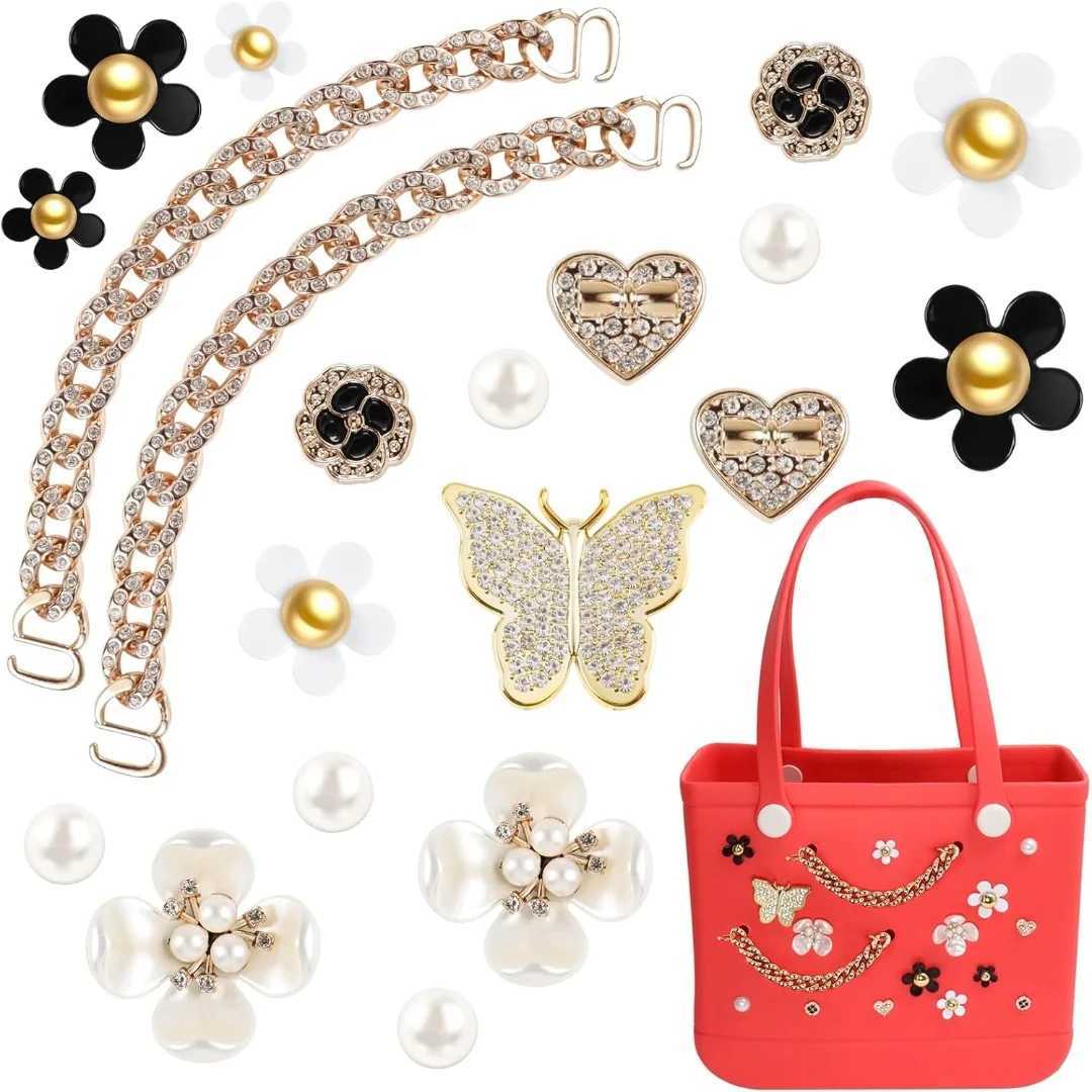 20 Pcs Charms for Bogg BagPearls and Flowers for Bogg Bag Accessories Charms Cpatible with Simply Southern Beach Ba Y250228