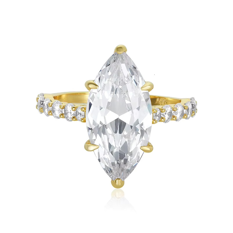 Gemnel Handmade Sterg Sier Fine Jewelry Gems Pure White Gold with Marquise Cut Dia Wedding Band Ring