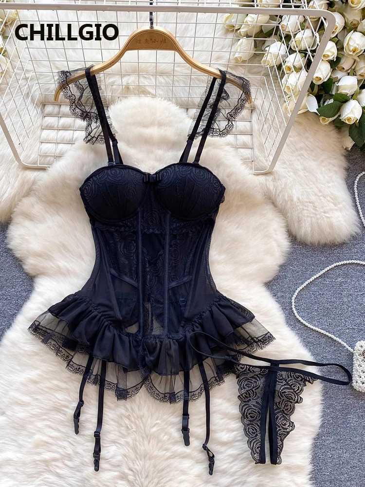 CHILLGIO Women Lace Push Up Bra Briefs Suits Two Pieces Bras Underpants Set Sexy Tight Fashion Sexy Bodycon Mesh Lingerie OutfitXJ250301