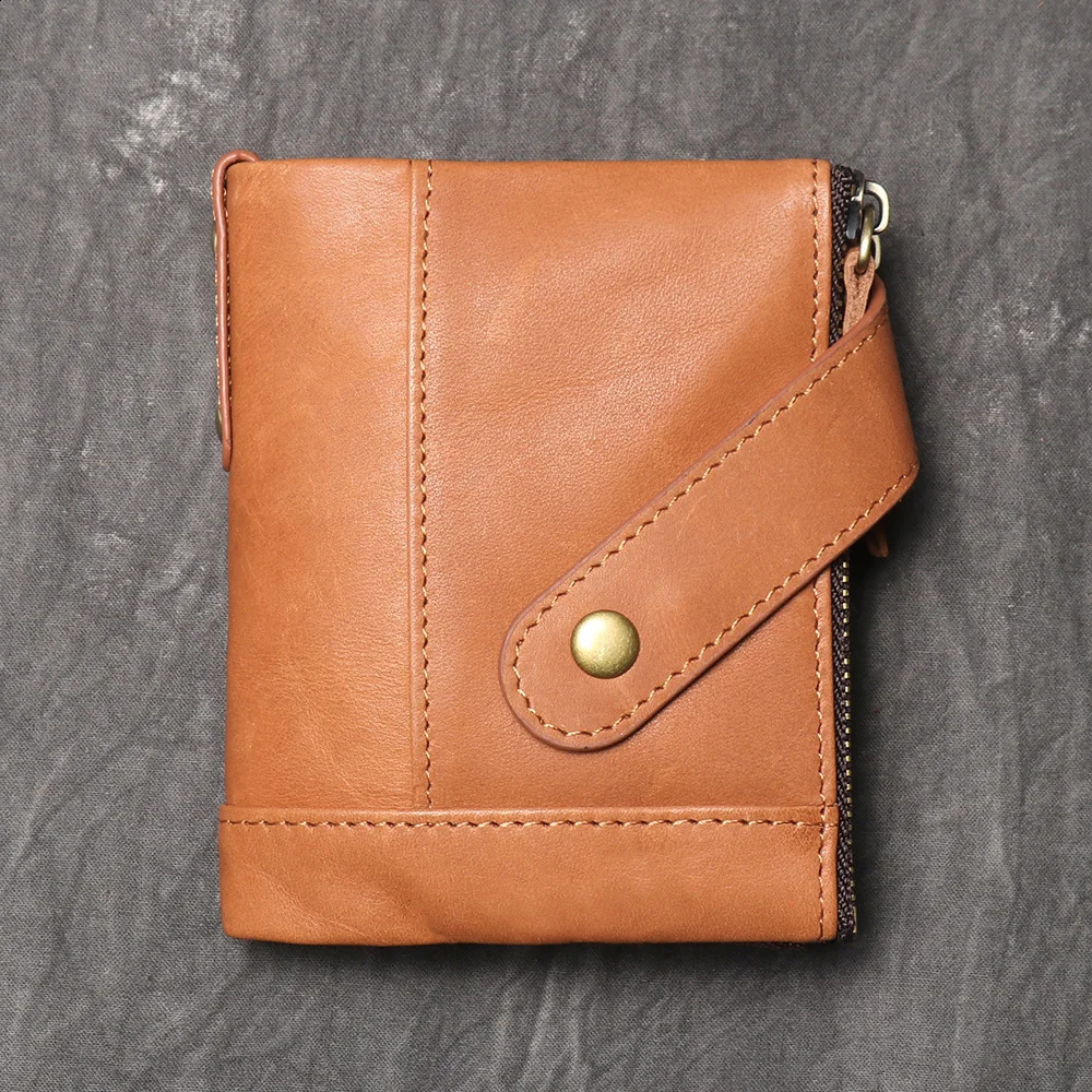 LUOKIR Genuine Leather Mens Wallet Top Layer Cow Pickup Bag Retro Oil Wax Leather Multifunctional Coin Purse 250228