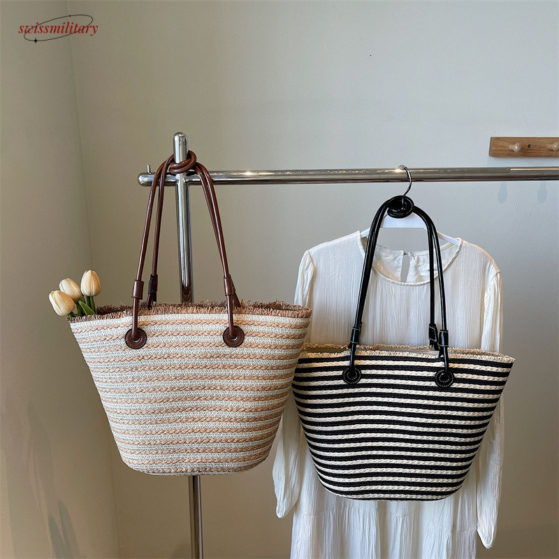 Straw for women in summer 2025, new rural style woven shoulder bag, beach vacation commuting tote bucket bag #swissmilitary