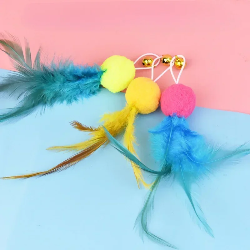 4Pcs Interactive Cat Feather Toys With Bell Colorful Cat Wand Replacement Part Toy Fun Entertainment Cat Toys Random Color