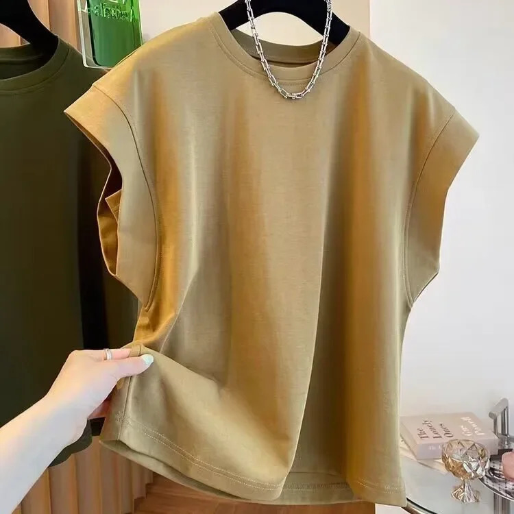Korean-style Sensibilityniche Mens Short-sleeve T-shirt Loose-fit Shoulder Vest Unsleeved Body Conjure Summer Trendy 250228
