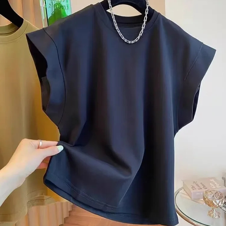 Korean-style Sensibilityniche Mens Short-sleeve T-shirt Loose-fit Shoulder Vest Unsleeved Body Conjure Summer Trendy 250228