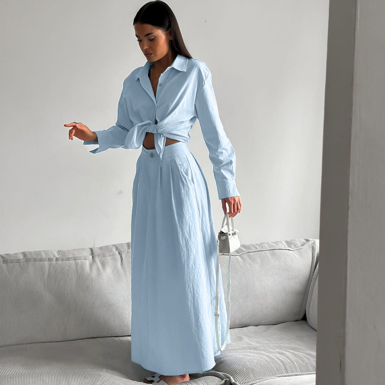 New4 Women's New INS Style Long Sleeved Shirt And Skirt Two-Piece Set With Temperament Commuting Suit
