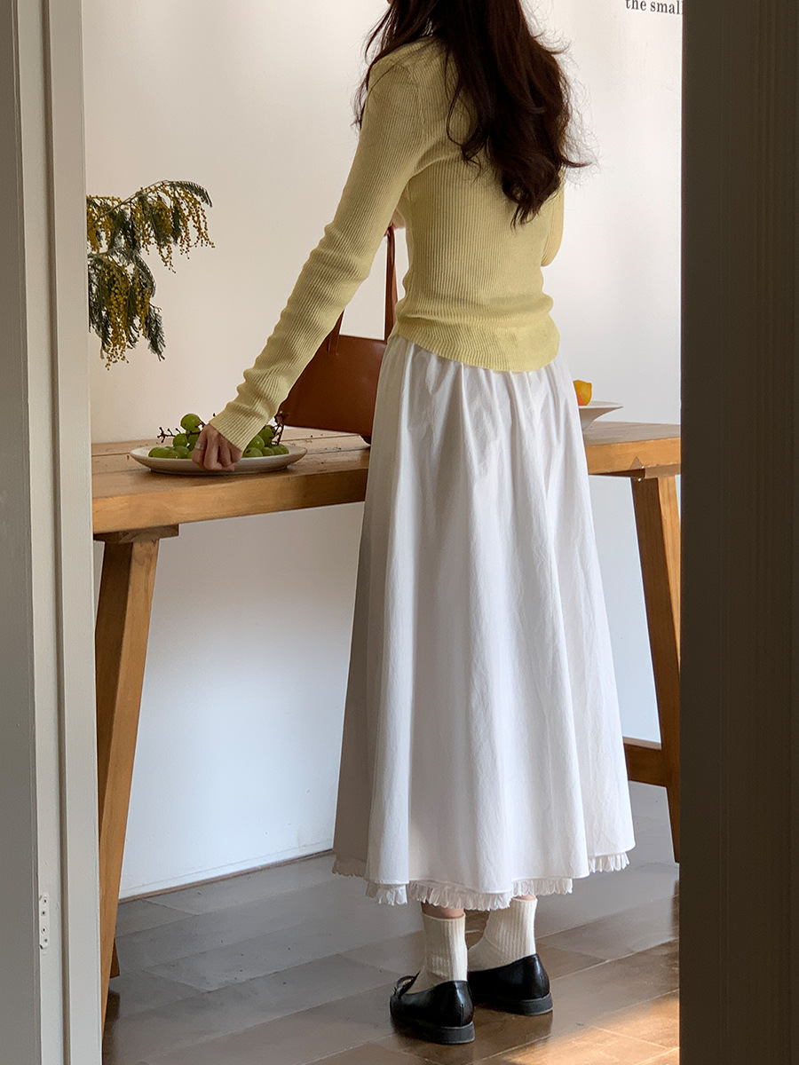 MU198 skirt women spring 2025 new Korean style elastic high waist slim all-match cotton a-line long skirt