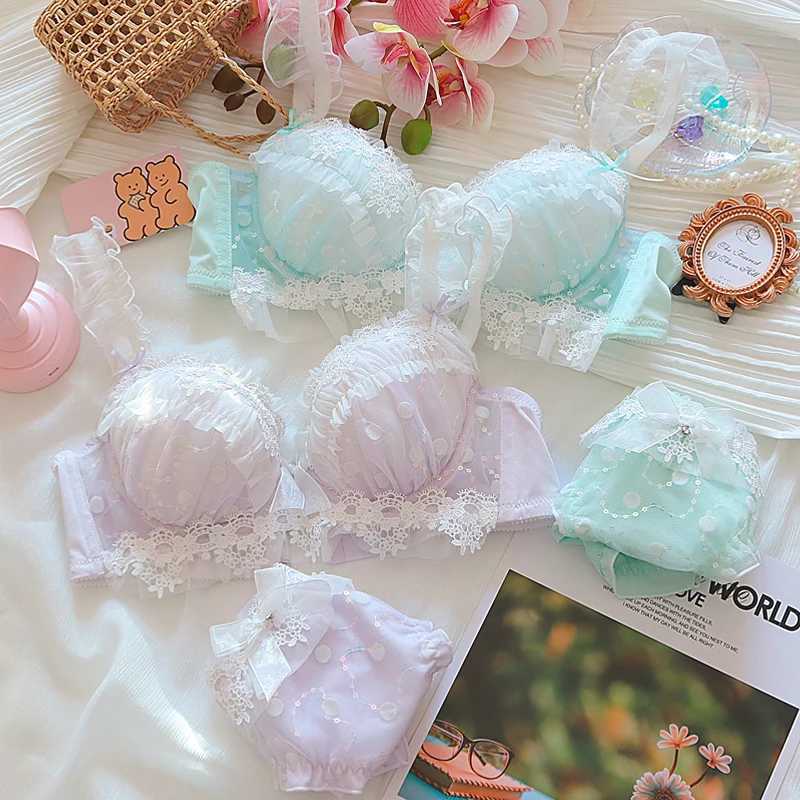 Water-soluble lace underwear set sequins embroidery thin push up women lingerie with steel ring large size bra setsXJ250301
