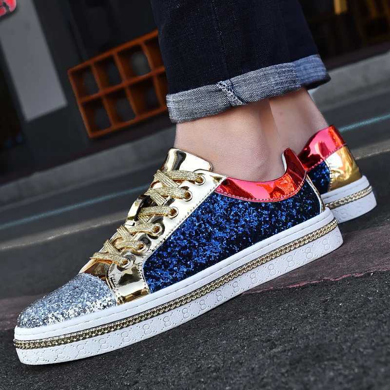 High-Quality Couples Luxury Sequined Shoes Trend Color Mahing Low Skateboard Sneakers Man Comfortable Soft Shiny Shoes For MenXJ250301
