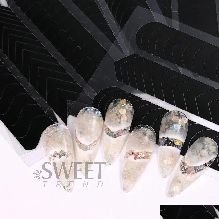 Stickers & Decals French Strip E Nail Art Form Fringe Tip Guides Wavy Oblique Spray Template Creative Stencil Diy Manicure Tools De Dhhlx