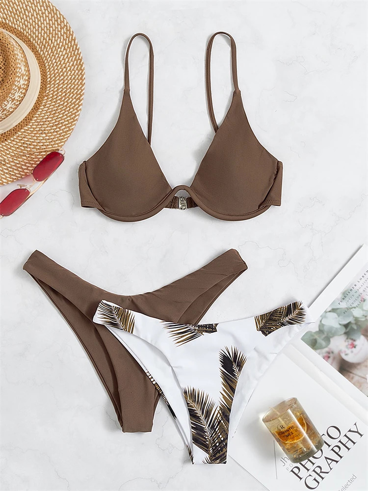 Bikini Women Swimsuit 2024 Solid Print Sling Set Sexy Thong Swimwear Summer 3 Piece Beach Wear Bathing Suit Female 250227