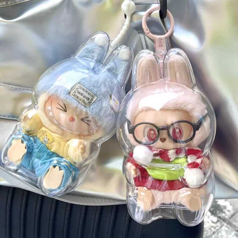 Labubu Protect Case Portable Transparent Protective Case Acrylic Organizer Box For Labubu V1 V2 Doll Bag with Keychain W250301
