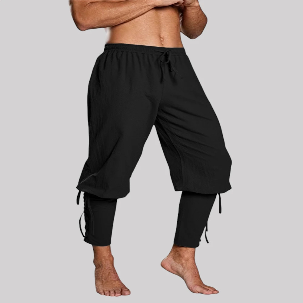 Mens Medieval Pants Pirate Lace Top Renaissance Trouser Retro Viking Mens Brown Black Fancy Dress Party 250228
