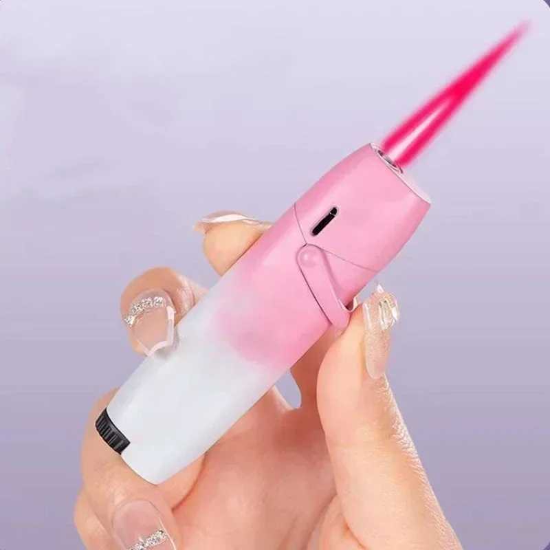 Metal Gradient Inflatable Rocker Lighter Windproof Pink Flame Butane Gas Outdoor Lighter High Beauty Gift for Men and WomenT250301