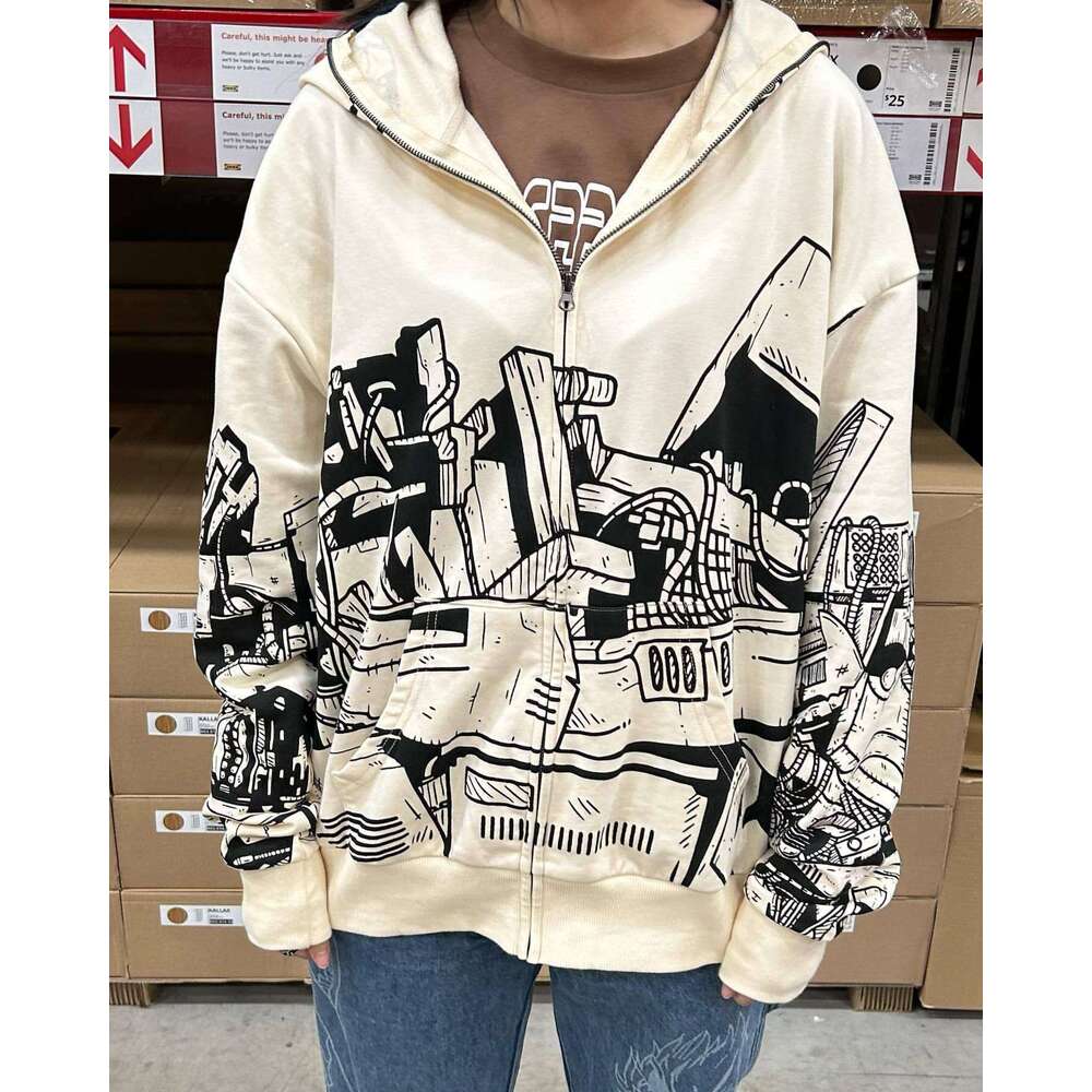 New printed Y2K Harajuku cardigan zipper hooded sweatshirt