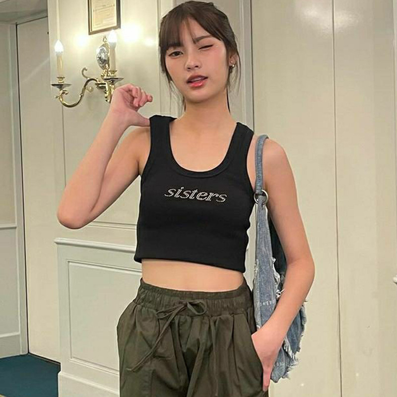 Women's Clothing New Summer New Product Fashion Street Photo Slim Fit Exposed Navel Hot Pressed Diamond Sleeveless Vest