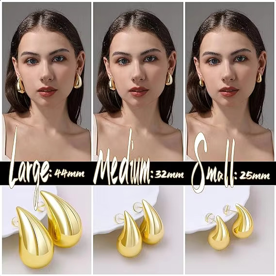 Fashion Big Large Tear Drop Stainless Steel Earrings Gold Plated Earring for Women Jewelry