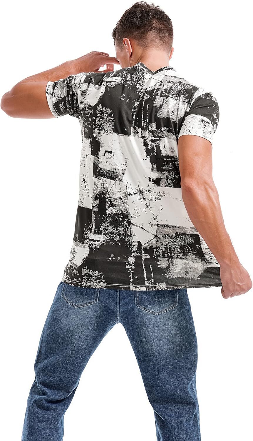 Mens T shirt Mens Hipster Hiphop Tees - Fashion Print T-Shirts tee Casual tops summer clothes Black and white