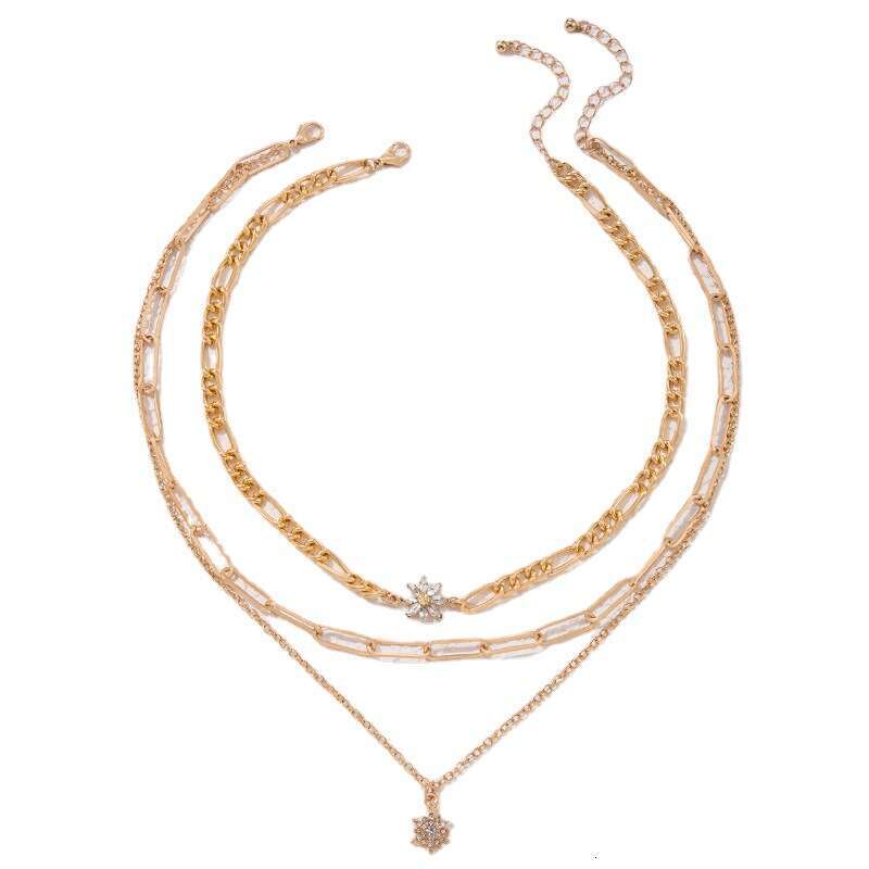 designer necklace Personalized alloy circular pendant, three-layer necklace, versatile, shaped pearl layered collarbone chain, women's necklace
