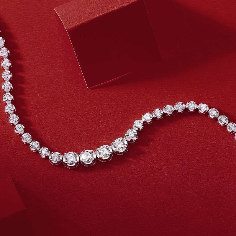 Moissanite Necklace, Sterg Sier & Gold Plated, Tennis Collarbone Chain, Women's And Men's, Couple Style, Val